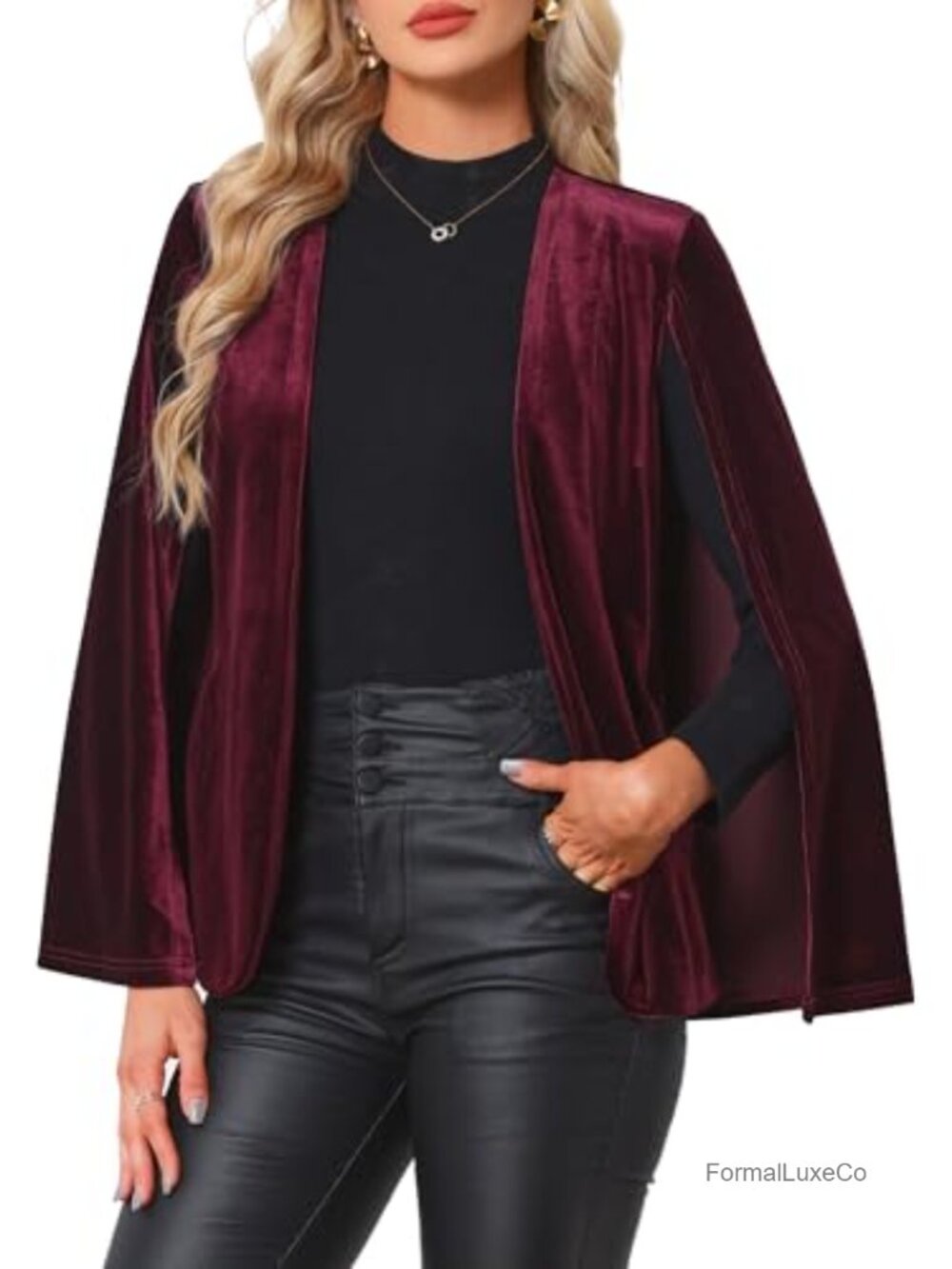 Velvet Cape Blazer Split Long Sleeve Open Front Jacket Coat